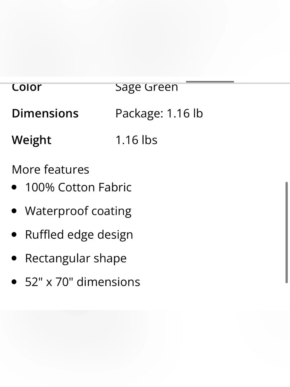 Farmhouse Ruffle Tablecloth 100% Cotton Waterproof Rectangular 52x70” SAGE GREEN
